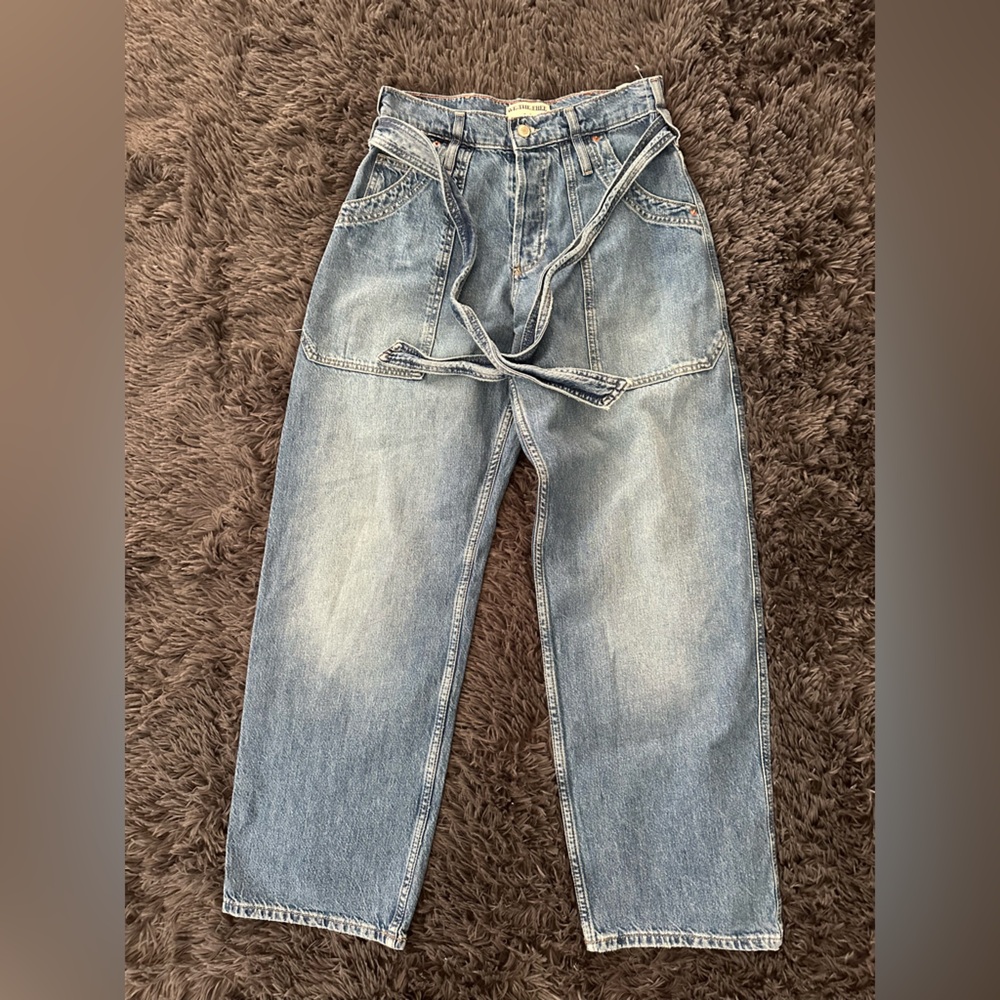 New Free People We The Free Blue Jay Belted Boyfriend Jeans Mid Rise Size 252728